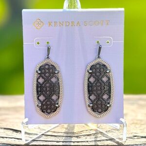 NWT Kendra Scott Elle Gunmetal Filigree Drop Earrings Silver Tone